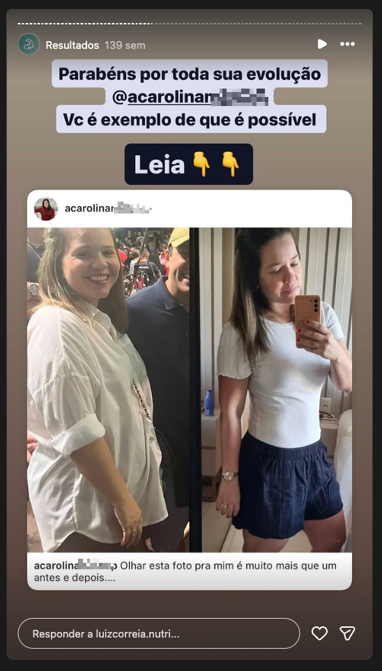 Depoimento de paciente compartilhado no Instagram 1
