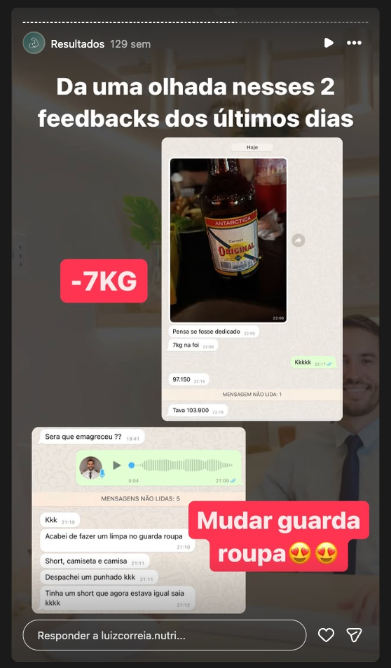 Depoimento de paciente compartilhado no Instagram 2